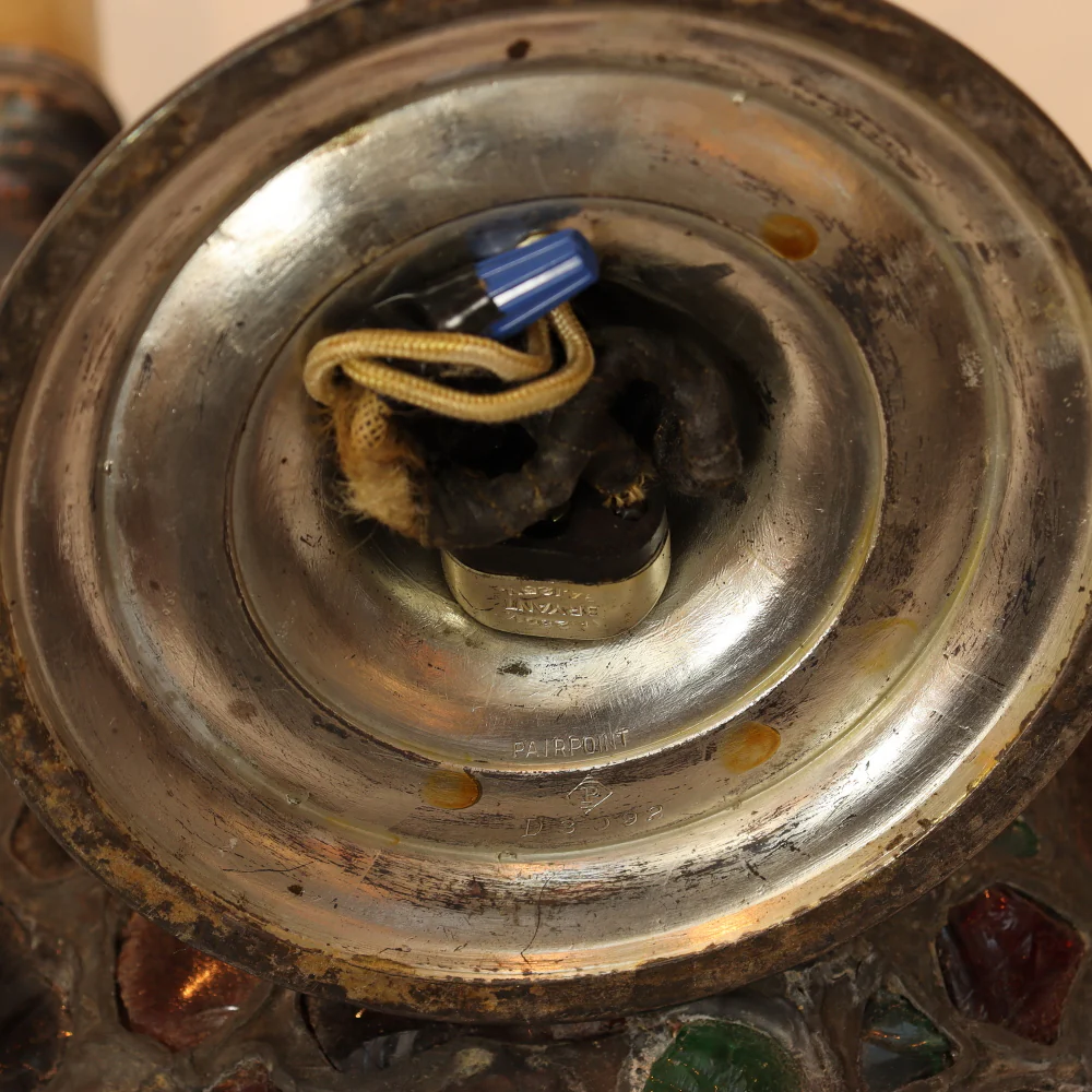 AL2-034: Antique Art Nouveau Chunk Glass Leaded Shade on Pairpont Silverplate Lamp Base - Image 13