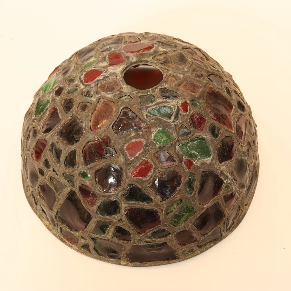 AL2-034: Antique Art Nouveau Chunk Glass Leaded Shade on Pairpont Silverplate Lamp Base - Image 14