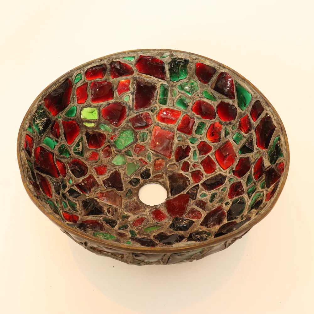 AL2-034: Antique Art Nouveau Chunk Glass Leaded Shade on Pairpont Silverplate Lamp Base - Image 15