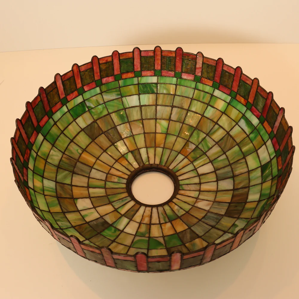 AL2-044:  Antique Early 20th Century Arts & Crafts Tiffany Style Bronze Lamp with Leaded and Stained Glass Shade - Image 12