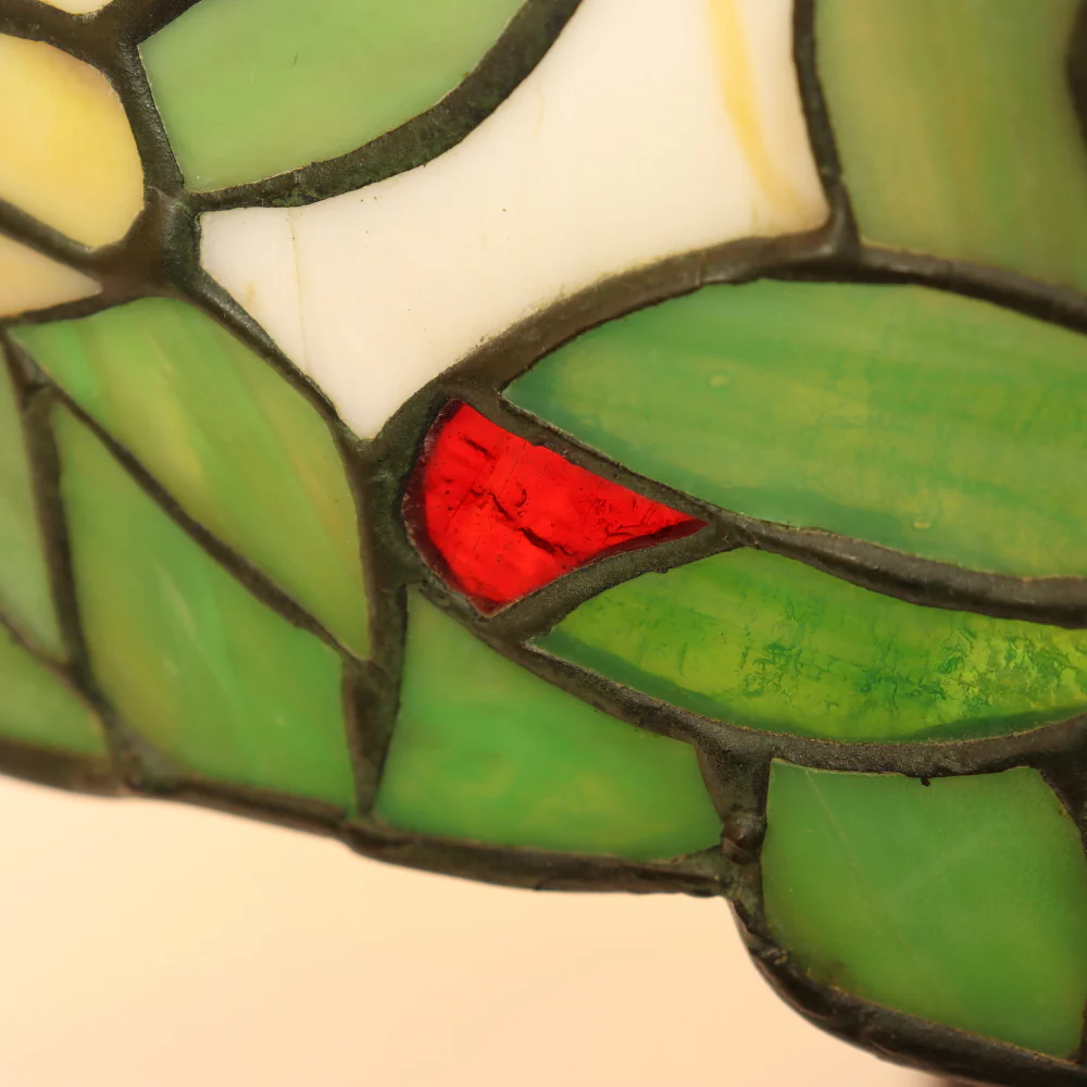 AL2-047: Antique Arts & Crafts Leaded Glass Peony Lamp Shade With Bronze Base - Image 11