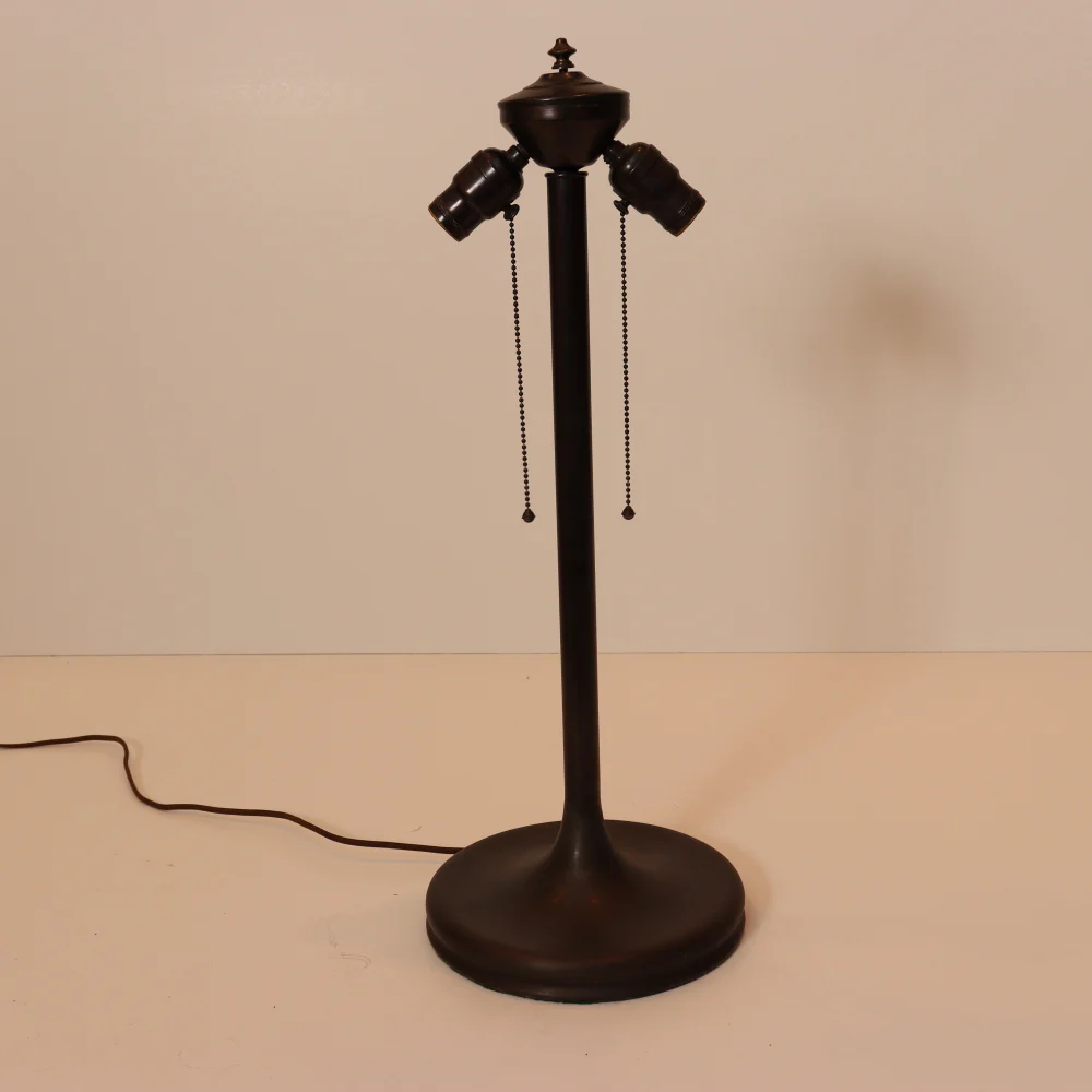 AL2-047: Antique Arts & Crafts Leaded Glass Peony Lamp Shade With Bronze Base - Image 17