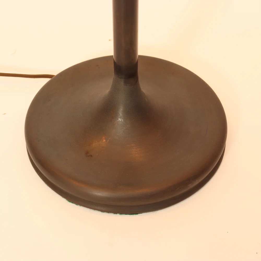 AL2-047: Antique Arts & Crafts Leaded Glass Peony Lamp Shade With Bronze Base - Image 19