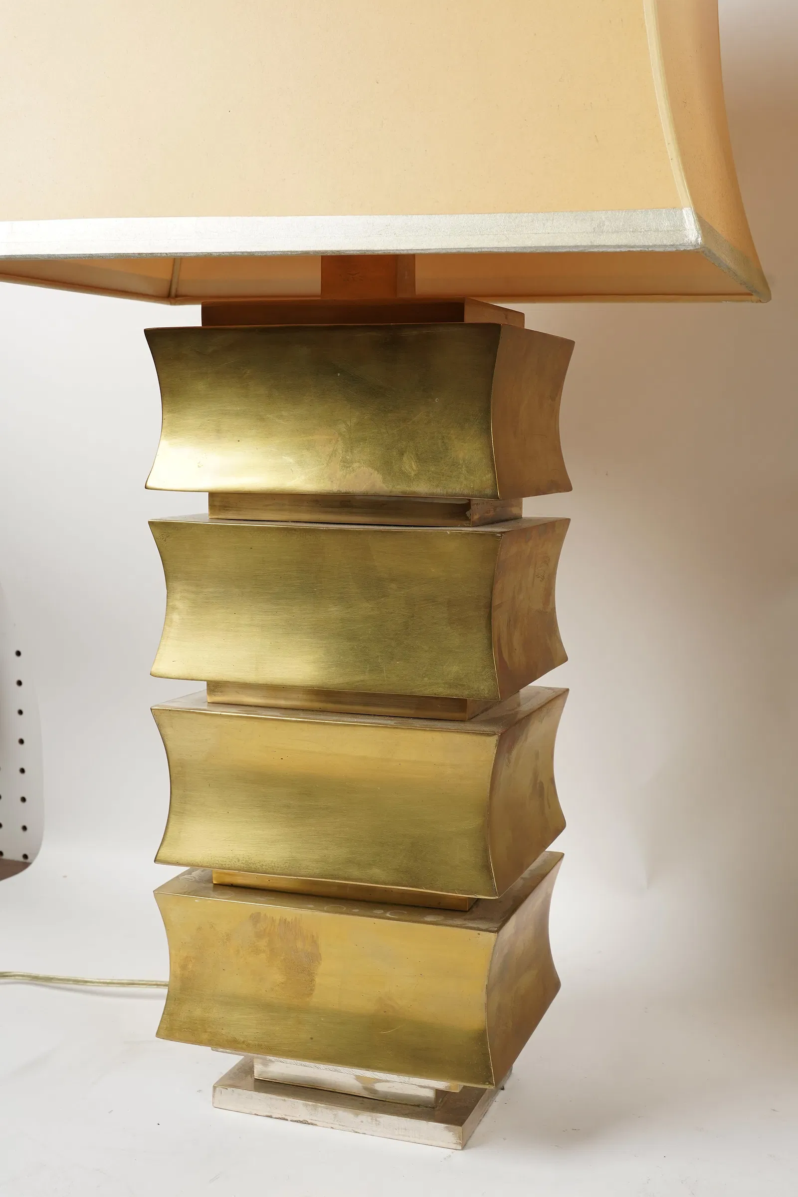 AL2-058: Robert Kuo Pair of Sculptural Brass Lamps With Parchment Shades - Image 5