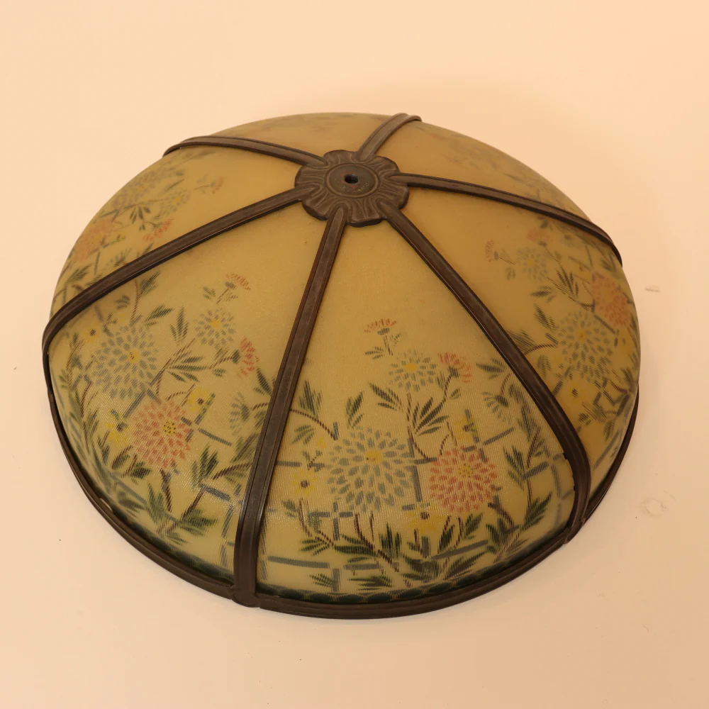 AL2-098: Antique Early 20th Century Art Nouveau Lamp with Reverse Painted Ribbed Glass Shade - Image 10