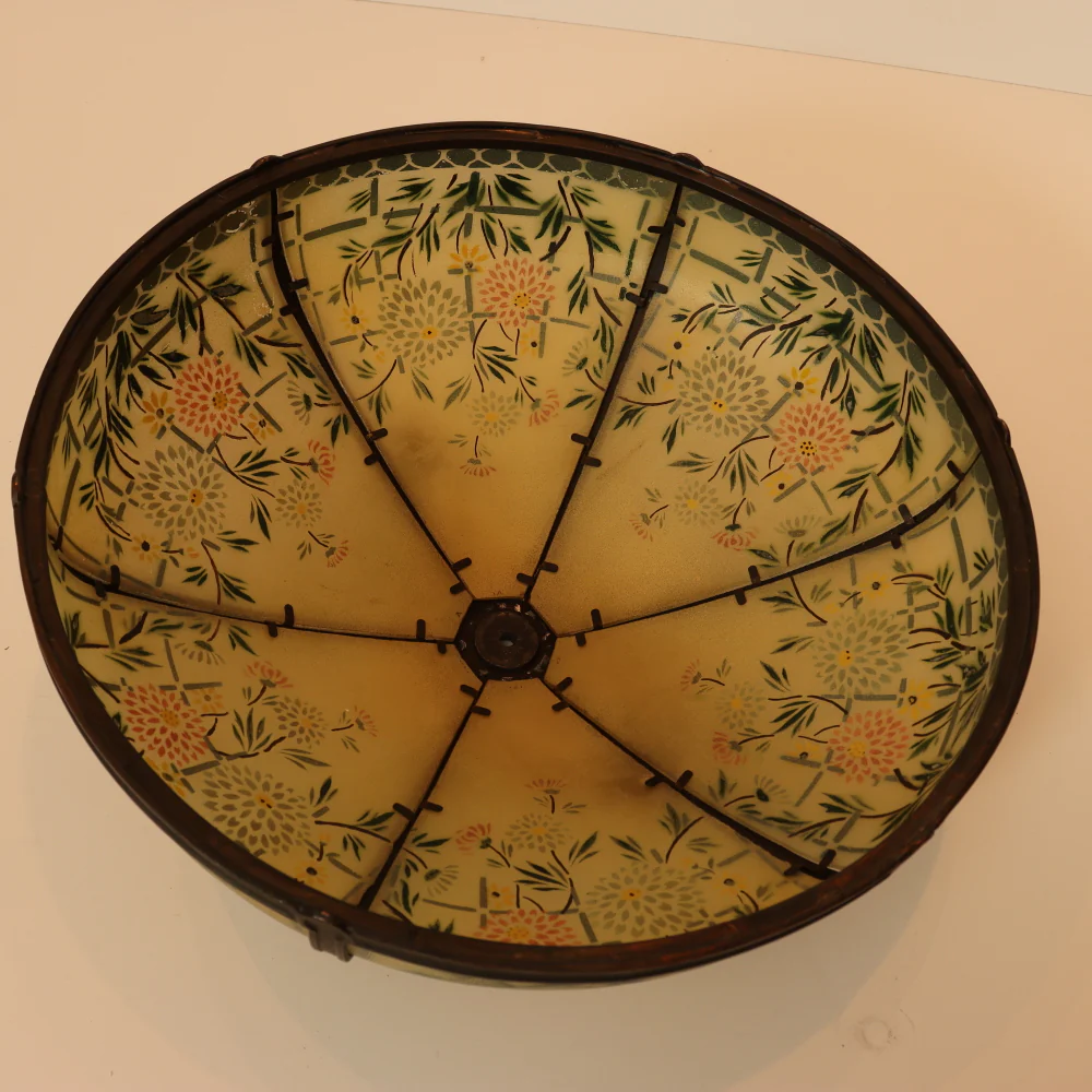 AL2-098: Antique Early 20th Century Art Nouveau Lamp with Reverse Painted Ribbed Glass Shade - Image 11