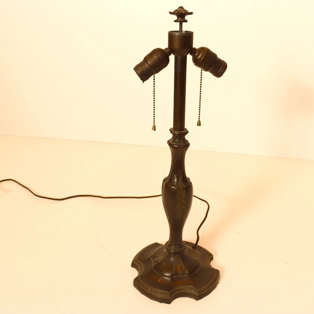 AL2-098: Antique Early 20th Century Art Nouveau Lamp with Reverse Painted Ribbed Glass Shade - Image 12