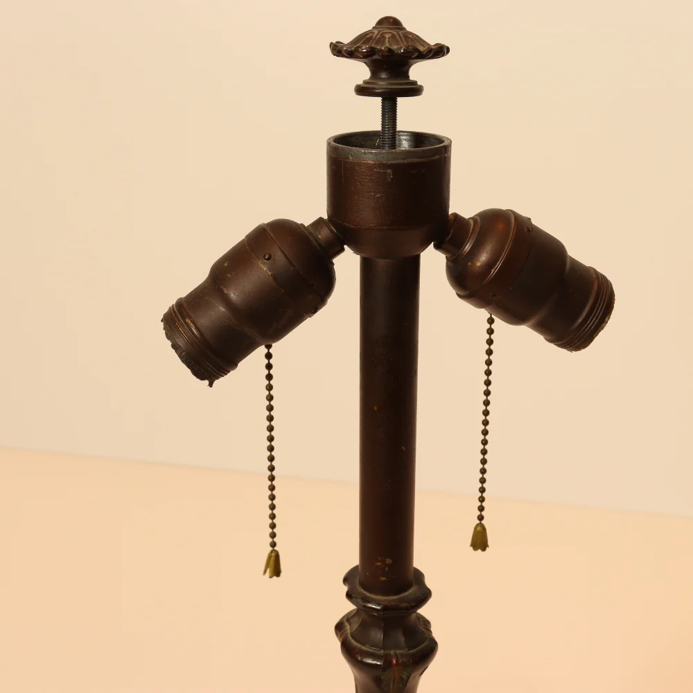 AL2-098: Antique Early 20th Century Art Nouveau Lamp with Reverse Painted Ribbed Glass Shade - Image 13