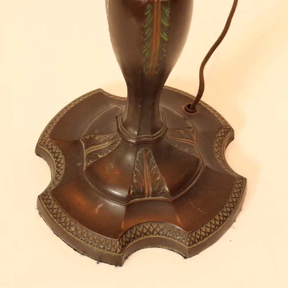 AL2-098: Antique Early 20th Century Art Nouveau Lamp with Reverse Painted Ribbed Glass Shade - Image 14