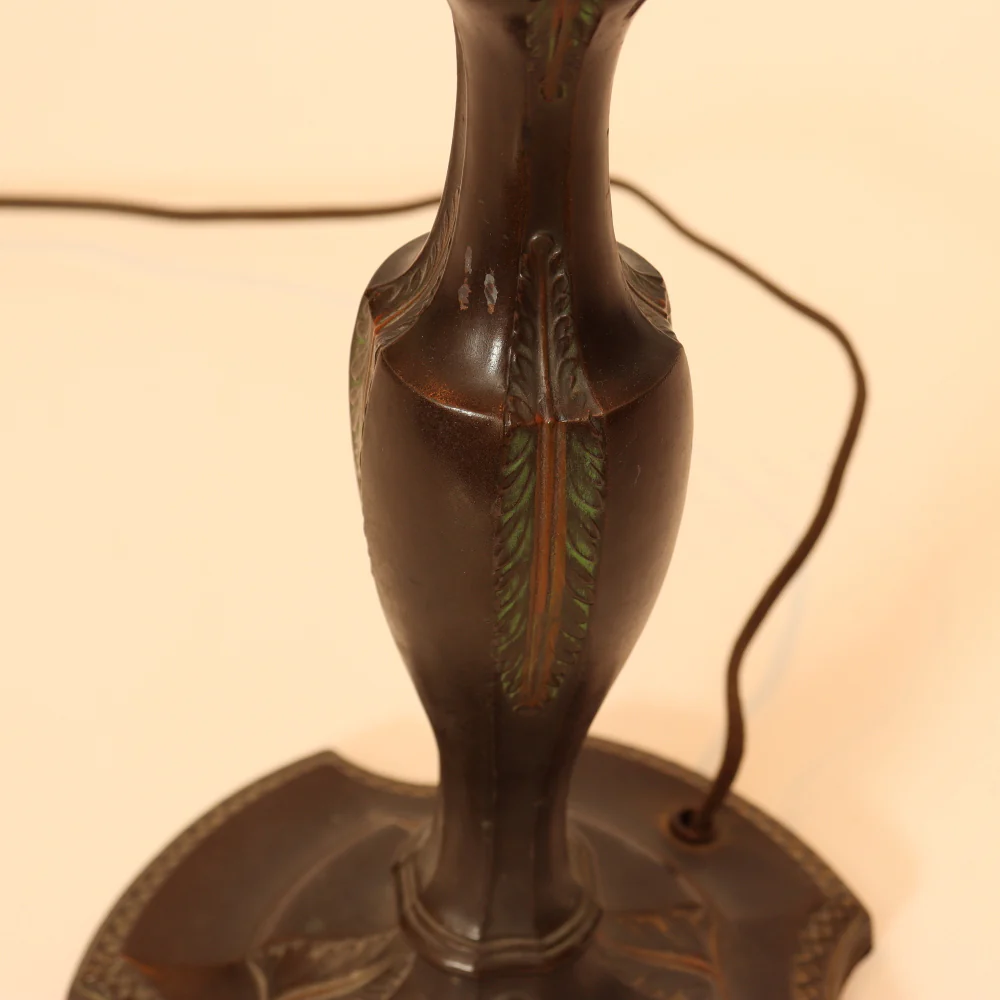 AL2-098: Antique Early 20th Century Art Nouveau Lamp with Reverse Painted Ribbed Glass Shade - Image 15
