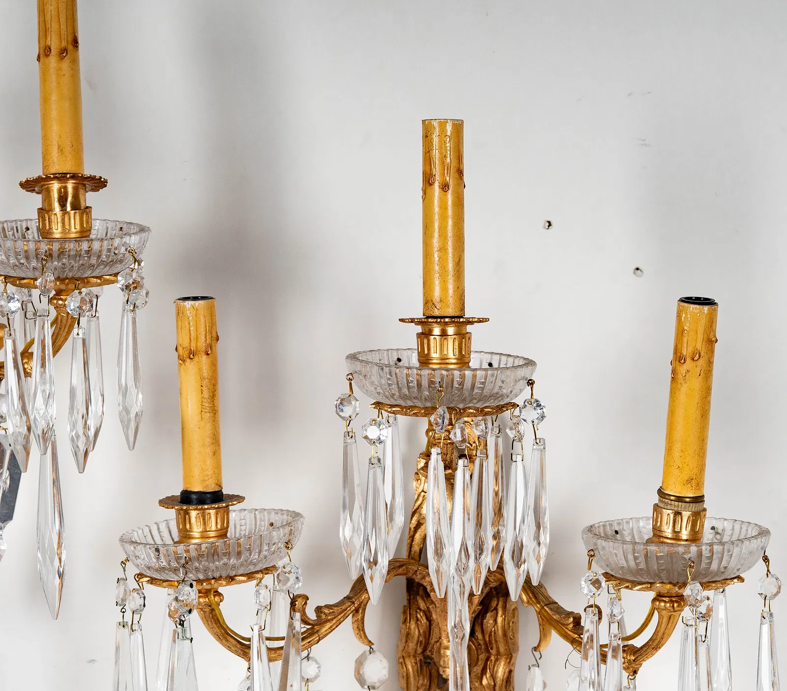 AL3-007: Antique Pair 19th Century Louis XV Gilt Bronze Candle Sconces Electrified - Image 5