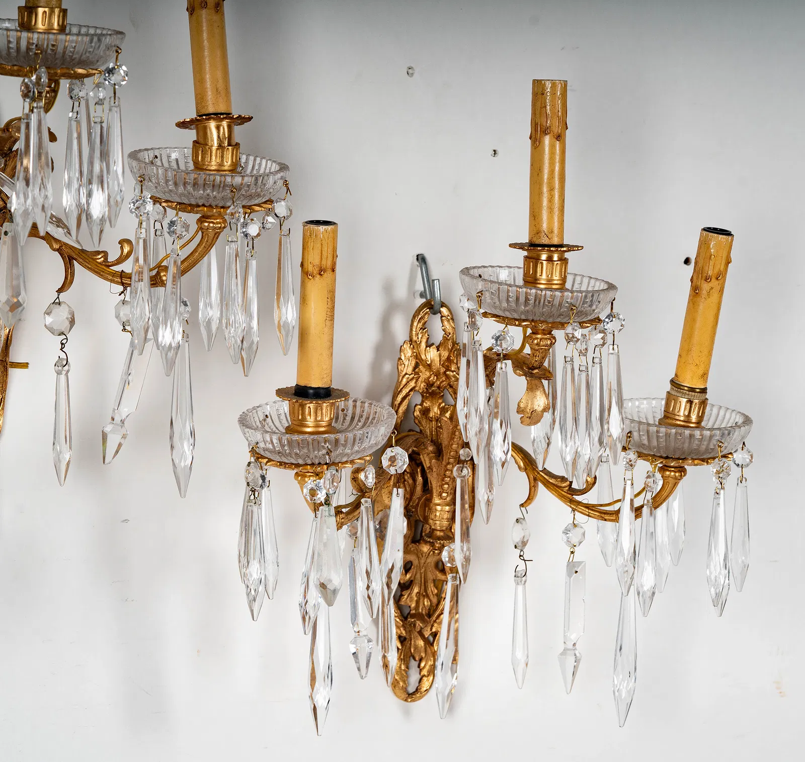 AL3-007: Antique Pair 19th Century Louis XV Gilt Bronze Candle Sconces Electrified - Image 9