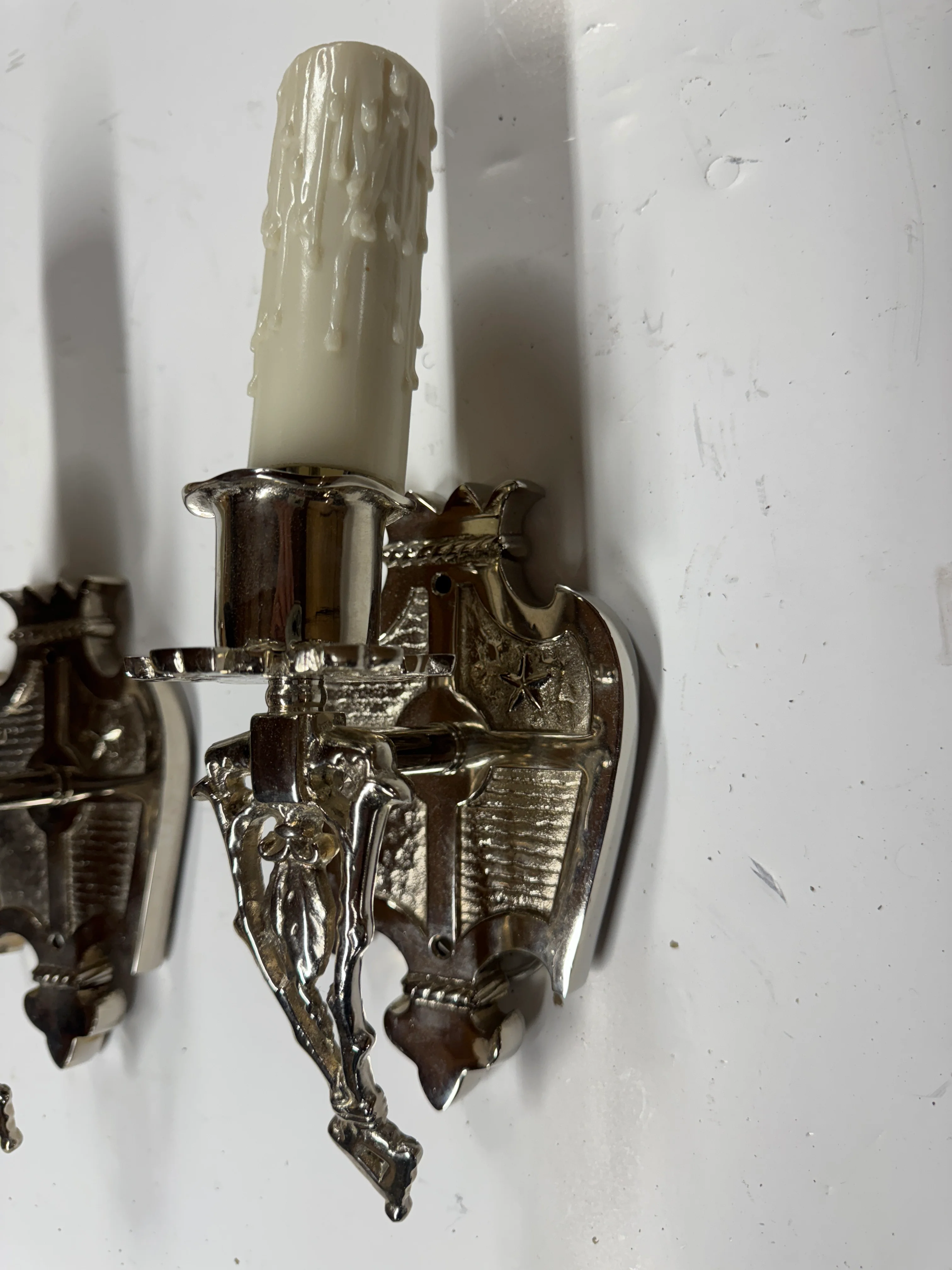 AL3-025: 20th Century Lighting Pair of Spanish Colonial Sconces Marseilles Old Nickel Finish - Image 3