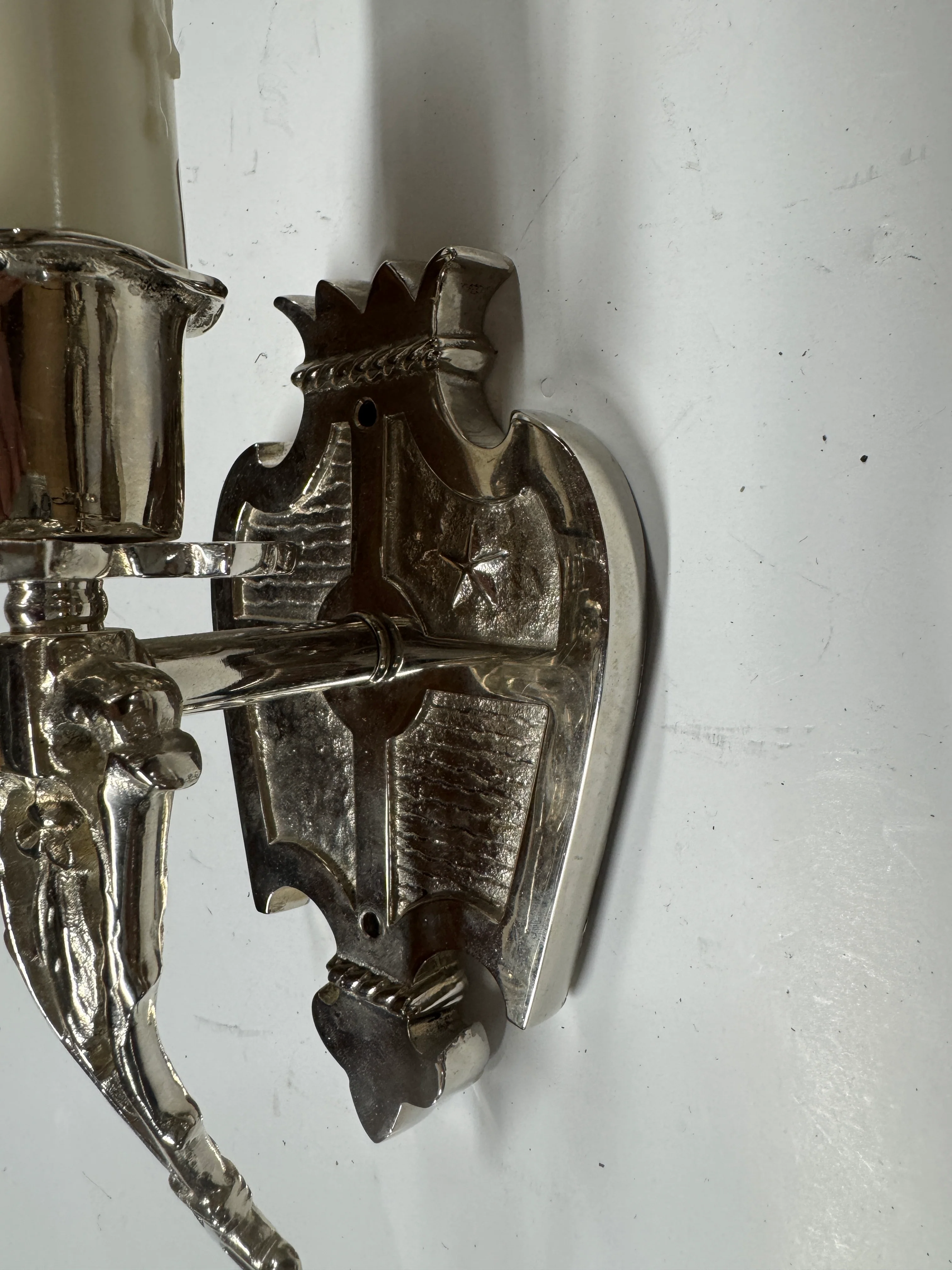 AL3-025: 20th Century Lighting Pair of Spanish Colonial Sconces Marseilles Old Nickel Finish - Image 4