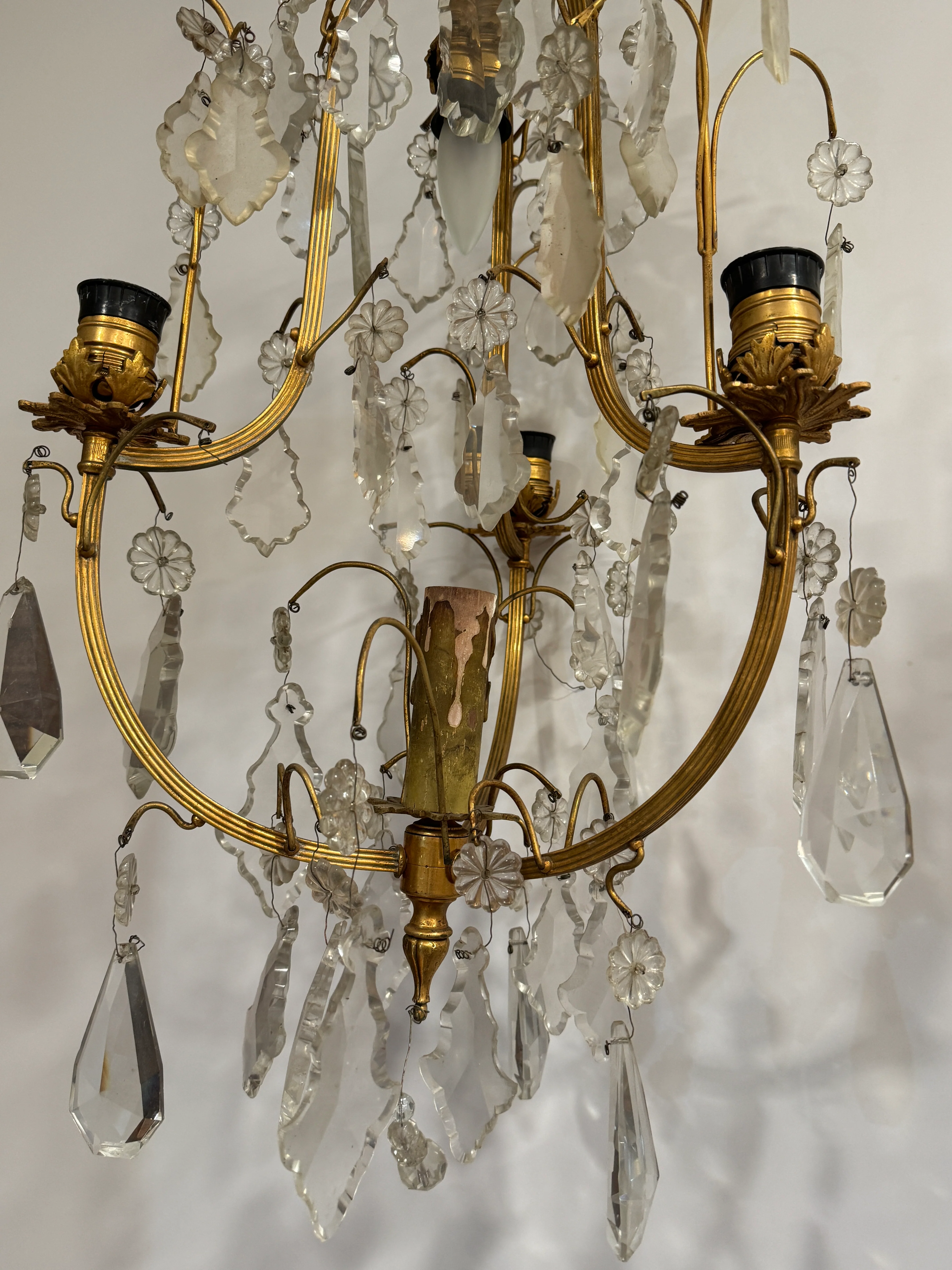 AL1-004: Antique French Mercury (Fire) Gilt Brass 4 Light Chandelier with Lead Crystals - Image 4