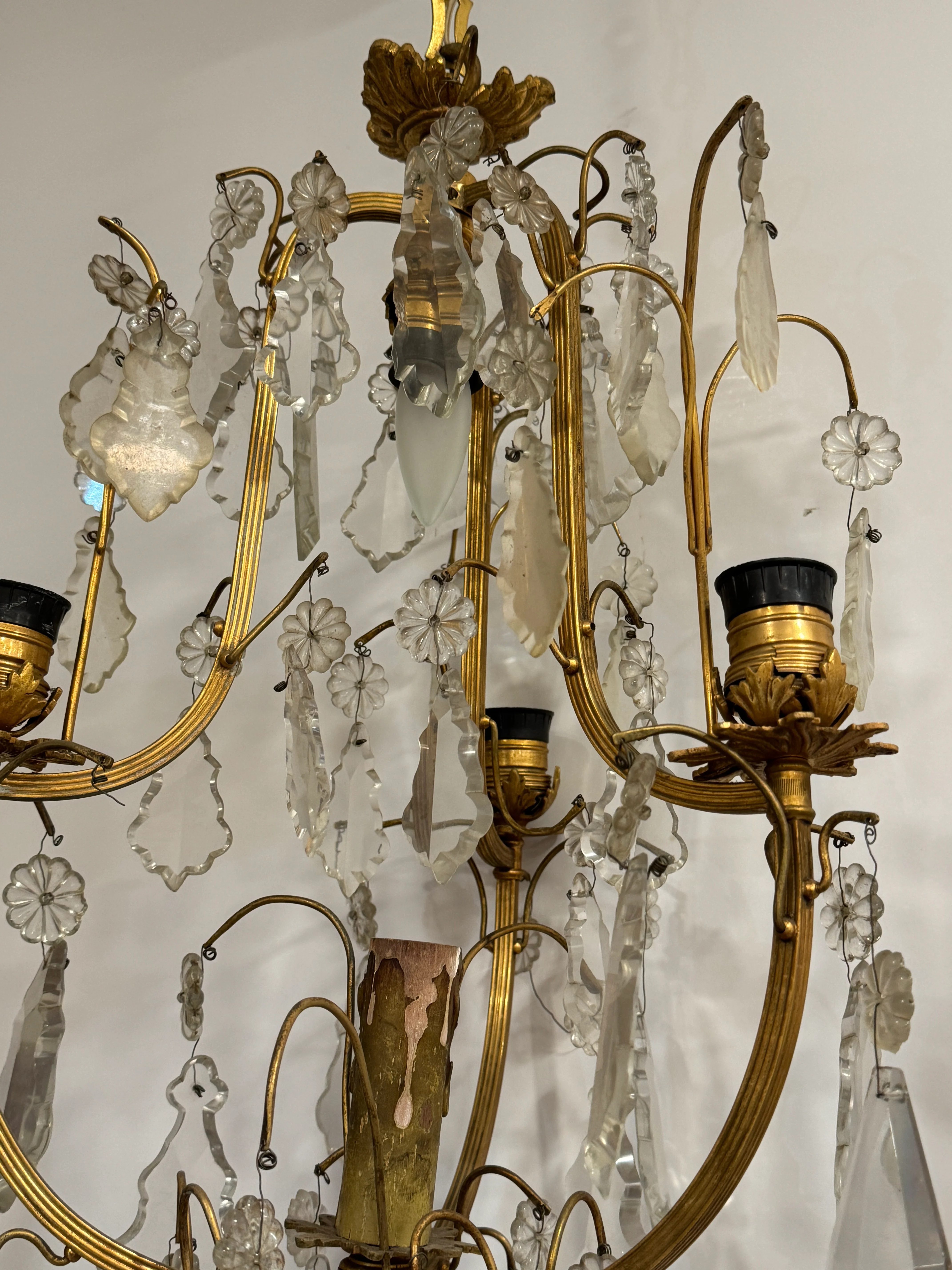 AL1-004: Antique French Mercury (Fire) Gilt Brass 4 Light Chandelier with Lead Crystals - Image 5