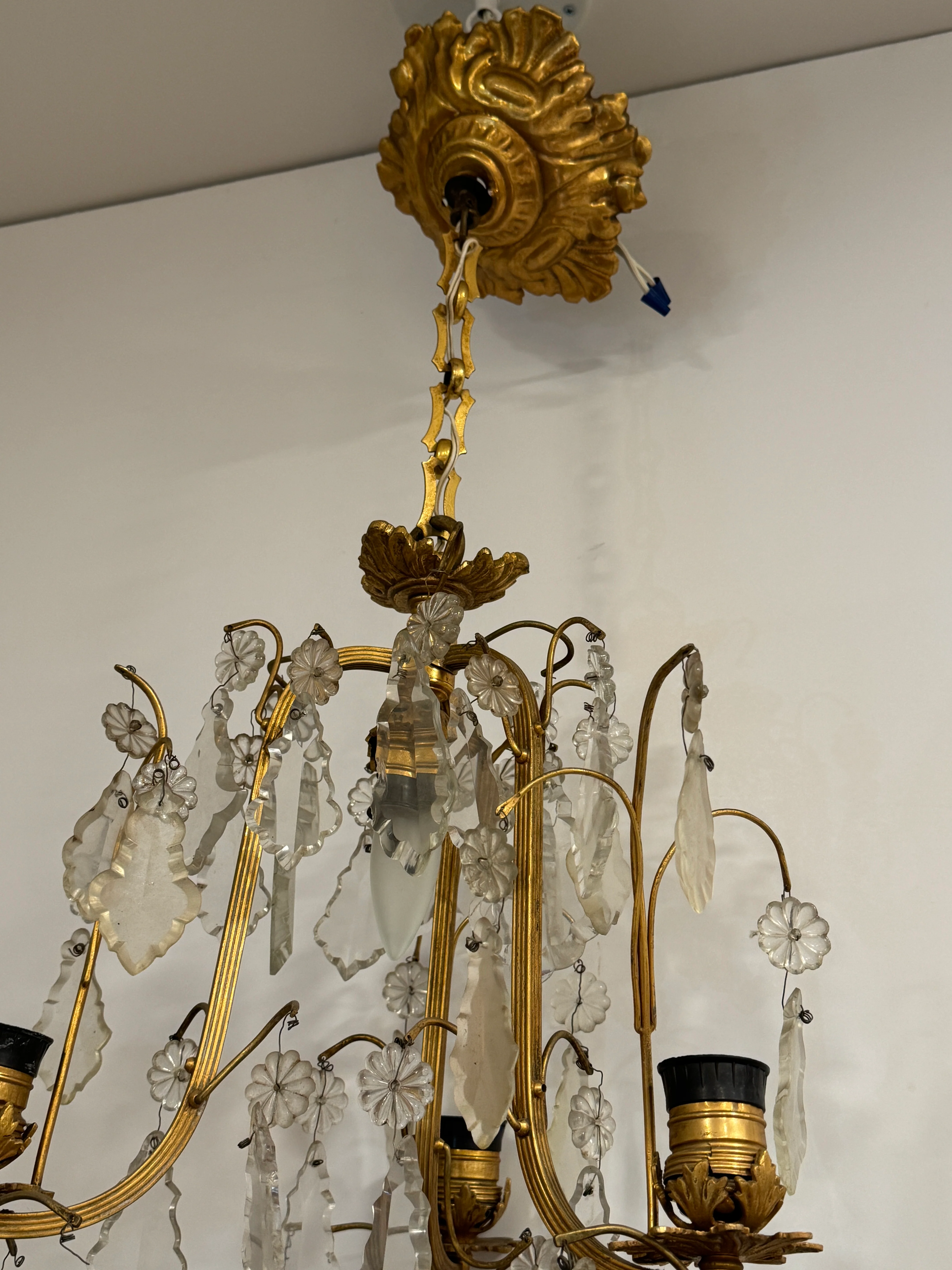 AL1-004: Antique French Mercury (Fire) Gilt Brass 4 Light Chandelier with Lead Crystals - Image 6