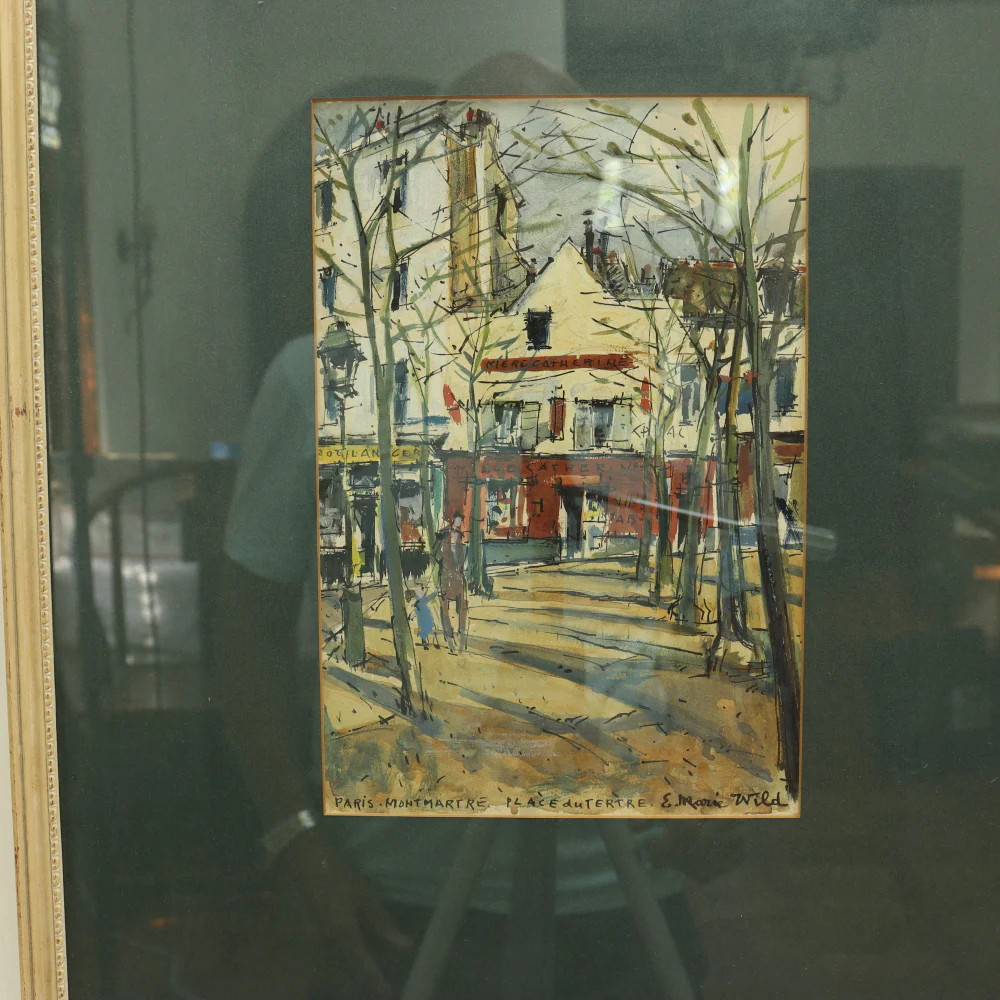 AW3-194: E Marie Wild - Montmartre Place du Tertre Paris - Post Impressionist Watercolor - Image 3