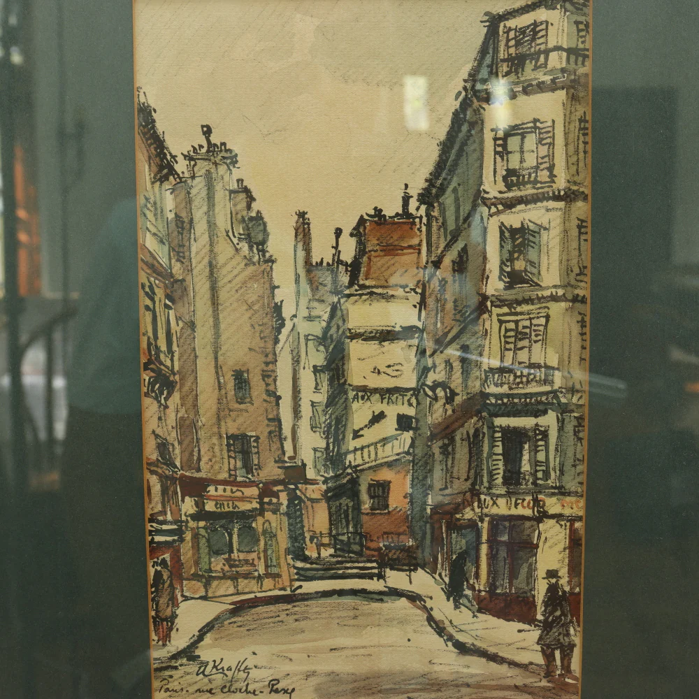 AW3-195: "Rue Cloche Perce" Mid Century Watercolor - French School - Post Impressionist - Image 4