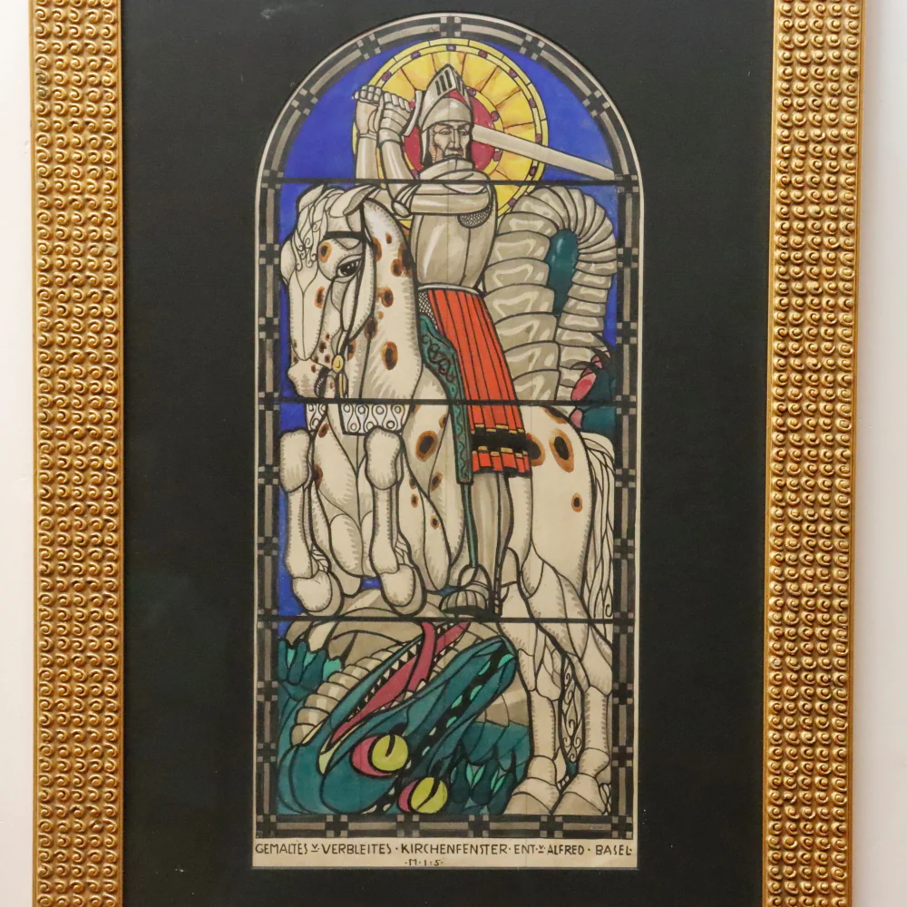 AW3-239: Alfred Basel St. George Slaying the Dragon Watercolor and Ink on Paper Circa 1890 - Image 3