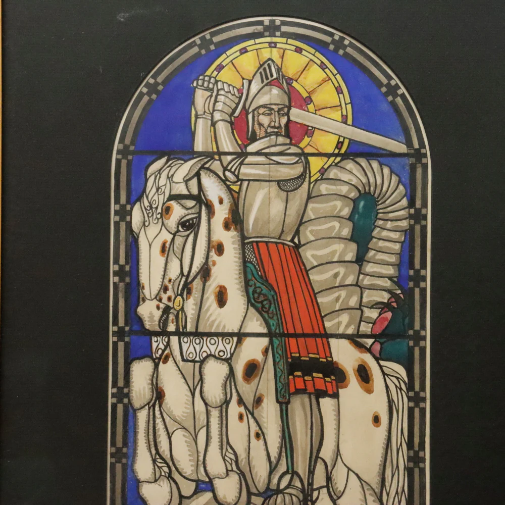 AW3-239: Alfred Basel St. George Slaying the Dragon Watercolor and Ink on Paper Circa 1890 - Image 4