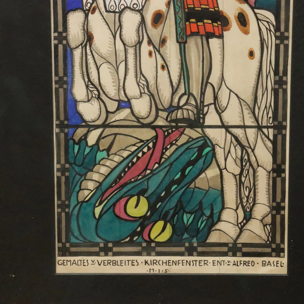 AW3-239: Alfred Basel St. George Slaying the Dragon Watercolor and Ink on Paper Circa 1890 - Image 5