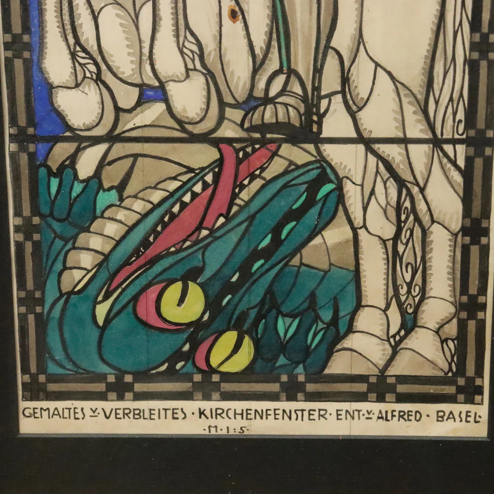 AW3-239: Alfred Basel St. George Slaying the Dragon Watercolor and Ink on Paper Circa 1890 - Image 6